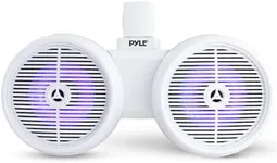 Pyle Dual Waterproof Off-Road Speakers - 8" 300W 2-Way Marine Wakeboard Tower Sound System w/LED Light, Full Range Outdoor Stereo Speaker for Car, ATV, UTV, Jeep, Boat, Includes Brackets (White)