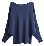 FULIER Boat Neck Batwing Sleeves Dolman Knitted Sweaters and Pullovers Tops for Women One Size (Navy Blue)