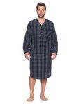 Ashford & Brooks Men's Long Nightshirt | Woven Plaid Henley Gown Sleep Shirt, Black/Grey/White, XL