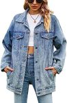 Lazutom Women's Mid Long Oversized Denim Jacket Button Down Boyfriend Jean Biker Coat