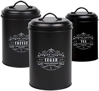 Baie Maison Large Black Kitchen Canisters Set of 3 - Farmhouse Coffee Tea Sugar Container Rustic Canister Sets for Countertop Metal Decor Jars