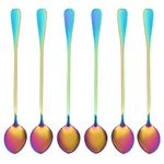 Coffee Espresso Teaspoons, Set of 6 Rainbow Color Mini Spoon Long-Handle Ice Cream Desert Spoon Stir Spoons Mixing Spoon for Coffee Sugar Dessert Cake Ice Cream Soup Antipasto Cappuccino