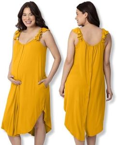 Kindred Bravely Ruffle Strap Labor and Delivery Gown | 3 In 1 Labor, Delivery, Nursing Gown for Hospital (Honey, Medium/Large)