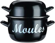 KitchenCraft Mussel Pot, World of Flavours, Enamel Dual-Purposed Lid, Medium 18 cm (6.5''), Black