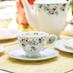 Vigneto Floral Spring Meadows Cup and Saucer Set (Vintage Collection) for Tea/Coffee/Hot Drinks | Set of 6 Cup & 6 Saucers, 210 ML | Finest Premium Porcelain