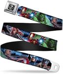 Buckle-Down Seatbelt Belt - Avengers 6-Superhero Action Poses Blues/Black - 1.5" Wide - 32-52 Inches in Length