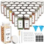 36 Pack Spice Jars with Lids 180 Labels, 4OZ Square Glass Spice Jars Spice Storage Spice Bottle Set 120ml Kitchen Spice Containers Jars with Shaker Lids 45pcs, 1 Pen, 1 Hose Brush, 2 Silicone Funnels