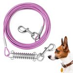 Mi Metty Dog Tie Out Cable,Chew Proof Dog Chain for Outside Dog Lead with Absorbing Spring Dog Training Tether Reflective Pet Cable Lead for Yard Outdoor and Camping,Purple,50ft(15M)