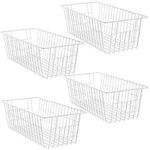 SANNO Refrigerator Freezer Organizer Baskets Wire Storage Baskets Bin Organizer Food, Kitchen, Basket Organizers Bins for Home, Bathroom, Fridge, Closet Organizing, White, Set of 4