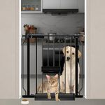 ALLAIBB 29.13-33.86" Pet Cat Baby Gate with Small Door 30 31 32 33 Inches Dog Puppy Gate Extra Wide Pressure Mounted No Drill Black Metal Walk Through Doorways