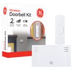 GE Wireless Doorbell Kit, 2 Melodies, 1 Push Buttons, 4 Volume Levels, 150 Ft. Range, Mountable, White, 19247, Battery-Operated Receiver, 2 Each