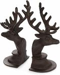 Satchville Pair of Cast Iron Stag Head Deer Antler Book Ends Heavy Vintage Style Bookends, Brown, Height 20cm X Length 8cm X Width 10cm