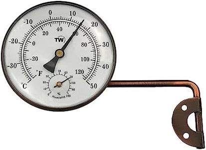 Brass Outdoor Thermometer Hygrometer with Stylish Dial Design - Garden Thermometer Suitable for Outside Temperature and Humidity Meter Gauge Wall Greenhouse Garage Swinging Arm for Easy Positioning