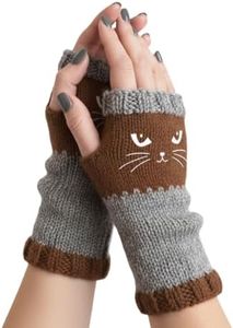 NEKSKA Fingerless Gloves for Women, Cat Mittens for Women, Knitted Warm Winter Mitts for Texting, Typing & Everyday Wear (Coffee)
