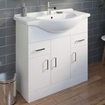 850mm Bathroom Vanity Unit & Basin Sink Tap + Waste Gloss White Floorstanding