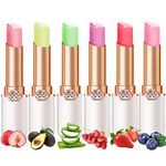 6 Packs Jelly Lipstick Set, Fruit Color Change Lip Balm Set, Peach Aloe Vera Strawberry Blueberry Avocado Grape Color Change Lip Balm, Long Lasting Moisturizer Lip Makeup Set (6PCS)