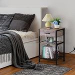 Gray Night Stand with Drawers, Small End Bedside Table with Charging Station & USB Ports, Farmhouse Side Table with Storage Shelf for Bedroom, Living Room, Oak Grey