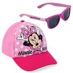 Disney Girls Sunglasses and Baseball Cap Set, Adjustable Sun Hat 100% UV Sunglasses - Girls Gifts (Pink Minnie)