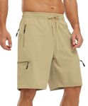 YSENTO Mens Hiking Cargo Quick Dry Shorts Lightweight Outdoor Walking Work Shorts with Zip Pockets(Light Khaki,L)