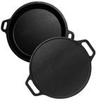 EUGOR Now in India Cast Iron Pre Seasoned Dosa Tawa & Fry Pan Go's Good for Cooking on Gas (Fish Fry Pan + Dosa Tawa)