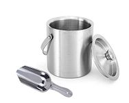 Finality Double Wall Stainless Steel Plain Ice Bucket with Ice Scoop. Ice Picker, 1.75 litres, Ice Cold for 6 h with Handle, bar Tools for Home bar Accessories, Mini bar