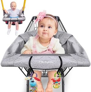 2-in-1 Shopping Cart Cover and Cushy High Chair Cover for Baby, Universal Fit Cart Cover for Babies, Comfortable Cover for Grocery Cart, Must Have Baby Gift, Machine Washable, Gray