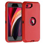 smartelf Case for iPhone SE 2020 Heavy Duty With Built-in Screen Protector Shockproof Dust Proof Drop Protective Cover Hard Shell For Apple iPhone SE 2022 4.7"-Red/Black