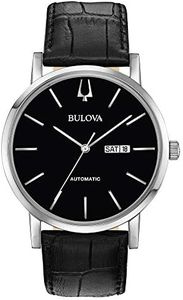 Bulova Classic Automatic Men's Stainless Steel with Black Leather Strap, Silver-Tone (Model: 96C131)