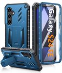 FNTCASE for Samsung Galaxy S24-FE Case: Military Grade Drop Proof Protection Mobile Cover with Kickstand | Matte Textured Rugged Shockproof TPU | Protective Sturdy Phone Case Blue