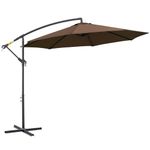 Outsunny 3(m) Garden Banana Parasol Hanging Cantilever Umbrella with Crank Handle, 8 Ribs and Cross Base for Outdoor, Sun Shade, Brown