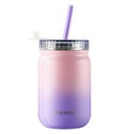 Murmioo Stainless Steel Cup with Straw,Smoothie Bottle,Iced Coffee Cup,Travel Mug and Screw Sealed lid-for,Double Wall Vacuum Food Jar, Insulated Mug, 14oz