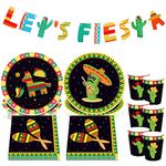 JeVenis Mexican Party Plates and Napkins Sets Lets Fiesta Banner Mexican Party Supplies Fiesta Party Decoration Mexican Party Favors