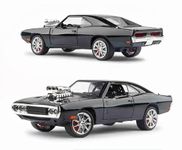 Invite Enterprise Car 1:24 Big Fast And Furious Car Dodge Charger Diecast Model Metal Pull-Back Car With Sound Light And Opening Doors: A Kids' Toy Vehicle Gift (1:24 Dodge Charge F7- Black)