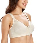 Lemorosy Women's Wirefree Jacquard Back Support Bra Full Figure Front Closure Posture Underwear(Beige,40DD)