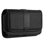 Horizontal Cell Phone Holster, MoKo Nylon Belt Clip Holster丨Newly Updated Stereoscopic Outlook Pouch Fits iPhone 14/14 Plus/pro/pro max/SE 3 2022/iPhone 13-8 Series, Samsung S21/S10/S9/S8, Black