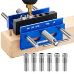 DAYDOOR 6.7'' Wide Capacity Self Centering Doweling Jig, Dowel Jig Kit for Straight Holes, Adjustable Width Drill Guide for Woodworking Projects(Blue)