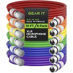 GearIT XLR to XLR Microphone Cable (10 Feet, 6 Pack) XLR Male to Female Mic Cable 3-Pin Balanced Shielded XLR Cable for Mic Mixer, Recording Studio, Podcast - Multi Colored, 10Ft, 6 Pack