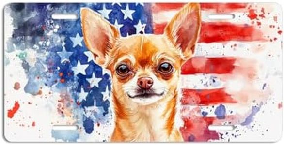 NGZ Chihuahua License Plate, Funny Pet American Flag Painting Aluminum License Plate Suitable for Car, RVs, Bars, Fences, garages, etc. 12x6 Inch