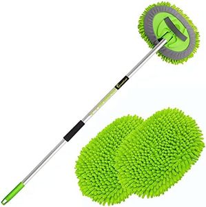 GreatCool 160cm Brosse Lavage Voiture Nettoyage à Manche Long Kit de Vadrouille, 2 en 1 Chenille Microfibre Balai Pinceau ​pour Véhicule Voitures Camion Caravane, Sans rayures(2 x Têtes de Vadrouille)