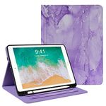 Zonefoker for iPad 6th 5th Generation Cases 2018/2017, iPad Air 2 Case 2014, iPad Air 2013, iPad Pro 9.7 inch Case 2016 with Pencil Holder, Leather Folio Cover for Kids, Women, Men, Marble Purple