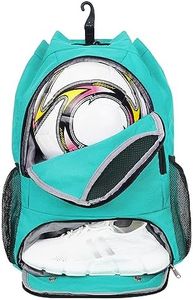 Drawstring Backpack Soccer Basketball Backpack with Shoe & Ball Compartment and Wet Pocket String Gym Bag Sackpack for Men Women Kids, Turquoise