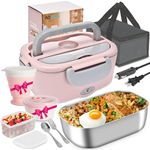 AOSION Electric Lunch Box for Adults, 3-IN-1 80W Self Heated Lunch Boxes Portable Food Warmer for Car/Truck/Office, Upgraded Luncheaze Box Leak-Proof Stainless Steel Container, Gifts for Women (Pink)