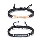 JewelryWe Jewelry 2pcs Leather Bracelet Engraved, Stainless Steel Leather Polished Braided Partner Bracelet Friendship Bracelet Couple Bracelet for Valentine's Day Bangle for Men Ladies, Black Rose Gold