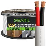 GearIT 12/2 Speaker Wire (50 Feet) 12AWG Gauge - in Wall Audio Speaker Wire Cable / CL2 Rated / 2 Conductors - OFC Oxygen-Free Copper, White 50ft