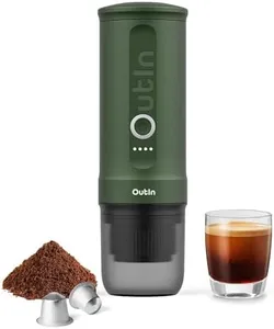 OutIn Nano Portable Electric Espresso Machine, Travel Coffee Maker for Camping, Car Coffee Maker Self-Heating with USB-C, With Ground Coffee & NS Capsule for RV, Hiking, Office
