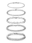 Jovivi 2/3/5 Pieces Bracelets Men's Stainless Steel Curb Bracelet Link Bracelet Men Cuban Bracelet Silver Fashion Jewellery, one size, Stainless Steel