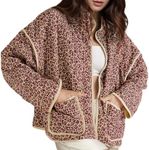 Wyeysyt Women's Cropped Puffer Jacket Lightweight Floral Print Long Sleeve Padded Quilted Puffy Cardigan Coat, Red, Medium