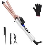 Curling Wand 19mm Professional Ceramic Hair Curling iron with clip for Short to Long Hair Styler Curler, Digital display, Hair Curler Wand with Glove, Dual Voltage