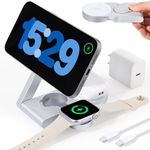 Ultrathin Metal 3 in 1 Wireless Charging Stand Station, Foldable Magsafe Compatible for iPhone 16/15/14/13/12 Series, Portable Wirless Charger (Silvery)