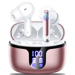 Wireless Earbuds, Bluetooth 5.4 Headphones, 50H Playback Deep Bass Stereo Ear Buds with LED Power Display Charging Case, IPX7 Waterproof in-Ear Earbuds for Smart Phone Laptop Computer Sports Rosa Gold